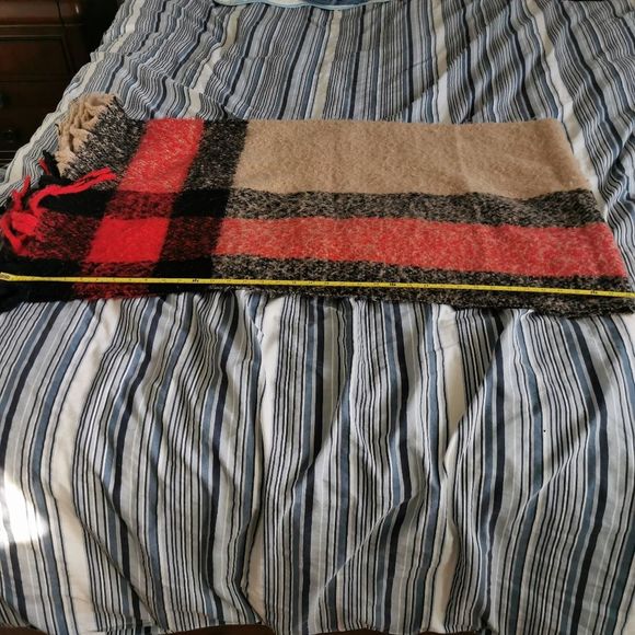 Red Black and Tan Tartan Plaid Fuzzy Soft Scarf Wrap - Picture 6 of 7